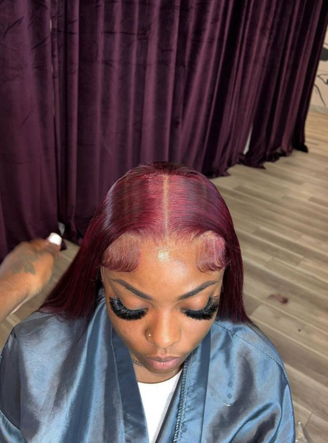 Burgundy straight frontal wig