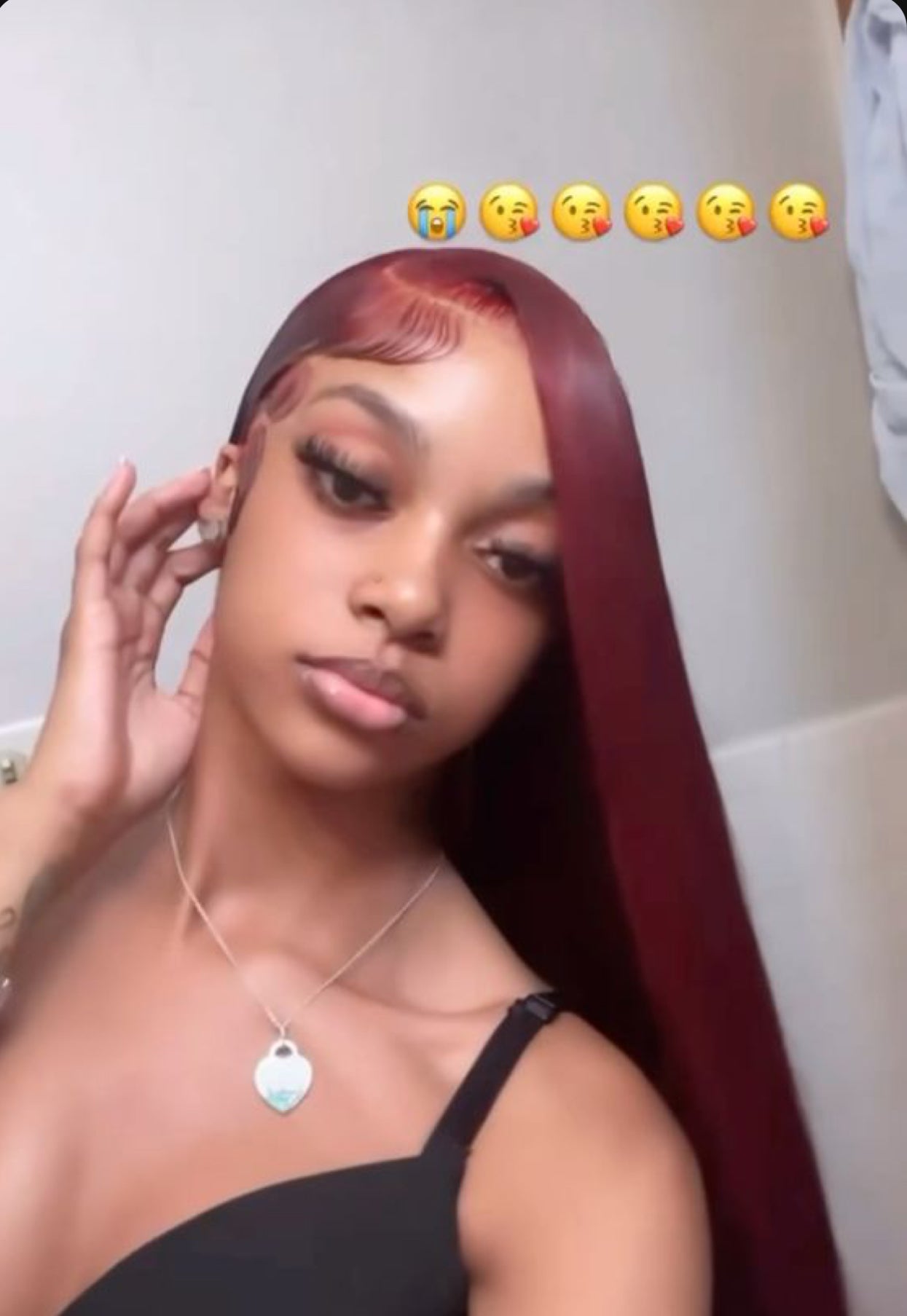 Burgundy straight frontal wig