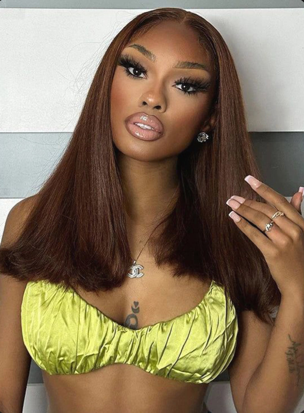 Chocolate brown straight frontal wig