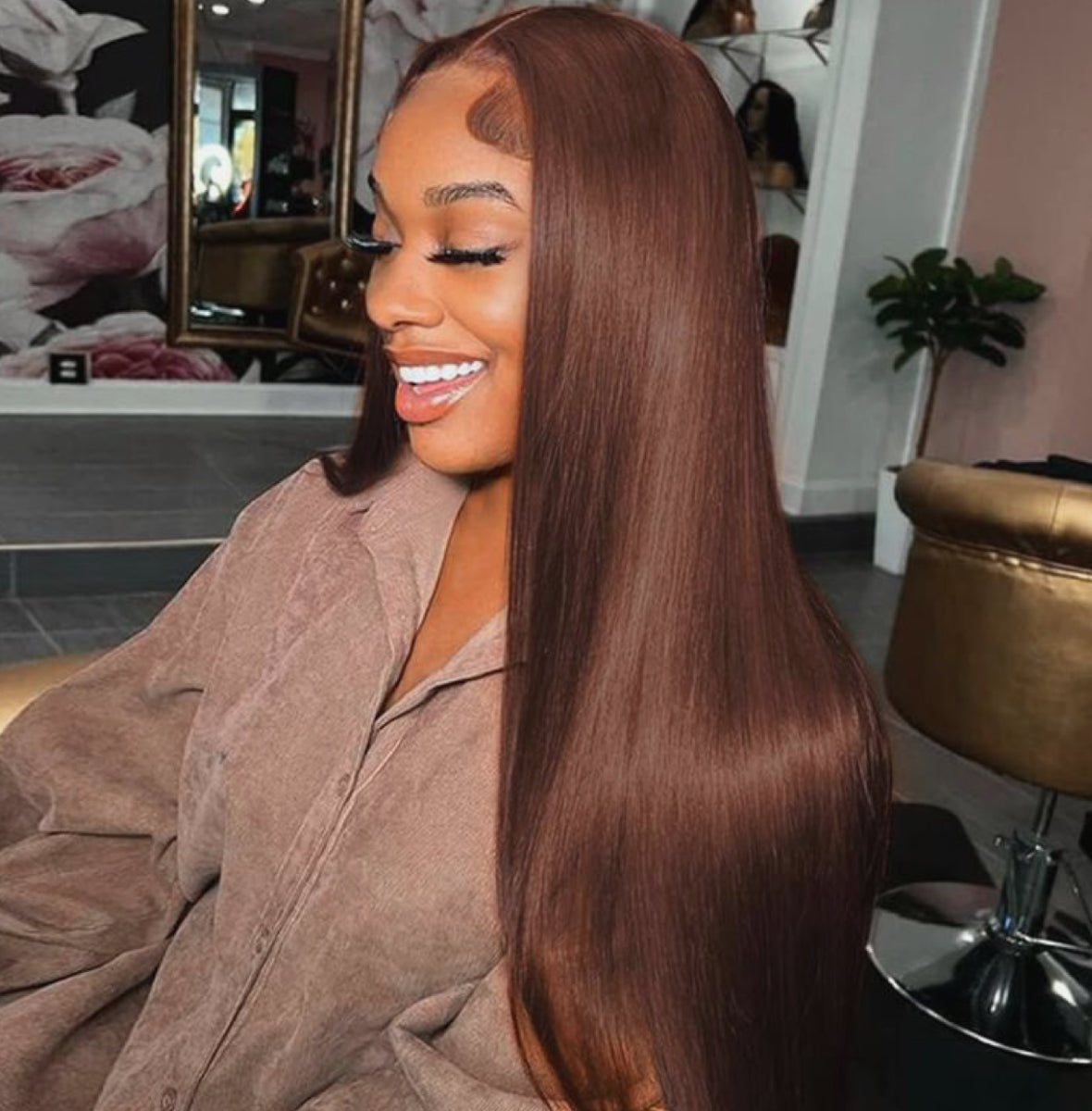 Chocolate brown straight frontal wig