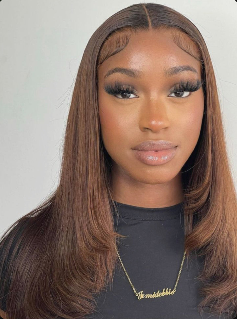 Chocolate brown straight frontal wig