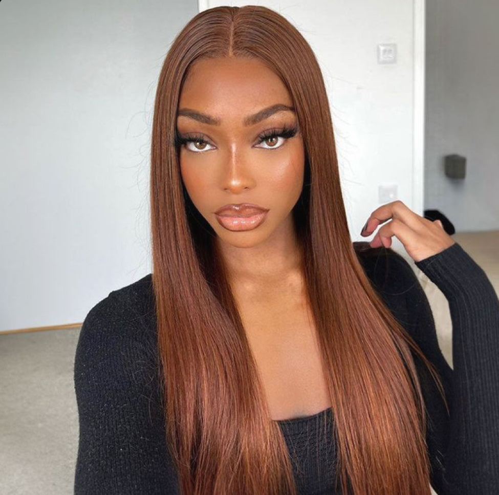 Chocolate brown straight frontal wig